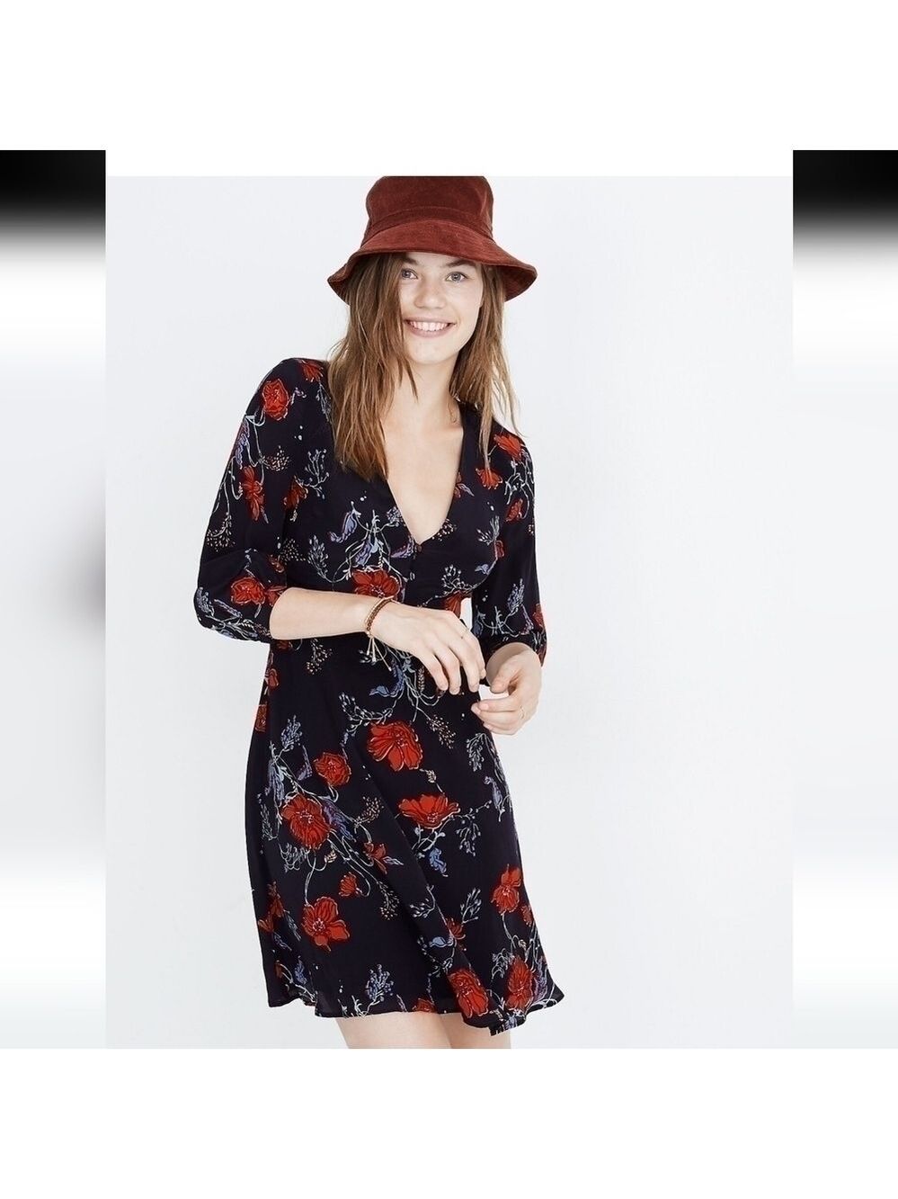 Madewell Blue Red Silk Poppies Dress Size 0